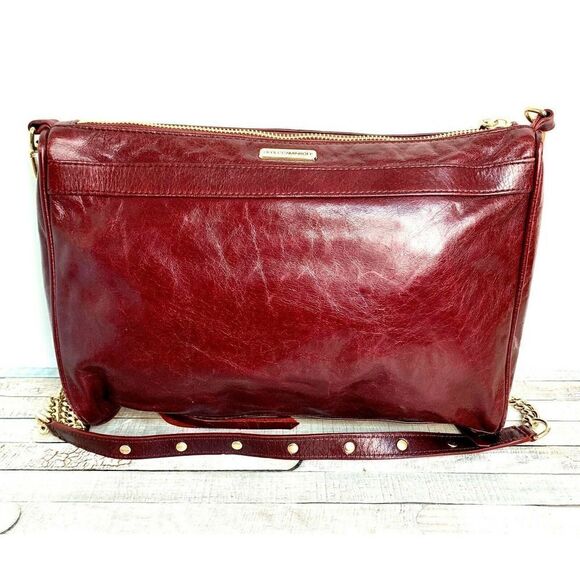 Rebecca Minkoff CHERRY RED GENUINE LEATHER CHAIN STRAP HOBO SHOULDER BAG HANDBAG - Picture 4 of 10